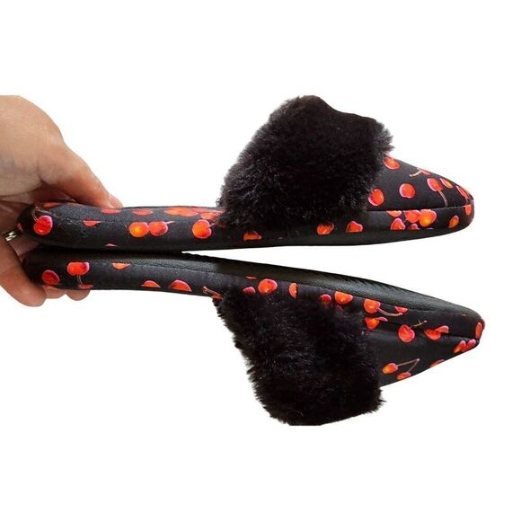 Victoria's Secret Plush Cherry Print Slippers - Cozy Faux Fur Lined House Shoes - Picture 3 of 7